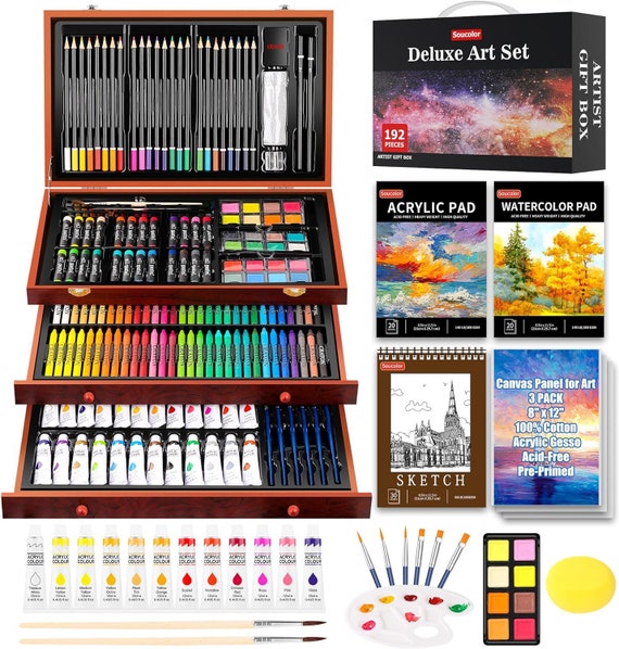 Soucolor Art Supplies, 192-Pack Deluxe Art Set Drawing Painting Supplies  Art Kit with Acrylic Pad, Watercolor Pad, Sketch Book, Canvases, Acrylic