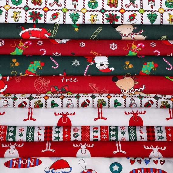 10 Pieces Christmas Fabric Bundles 18 X 22 Inch Sewing Squares