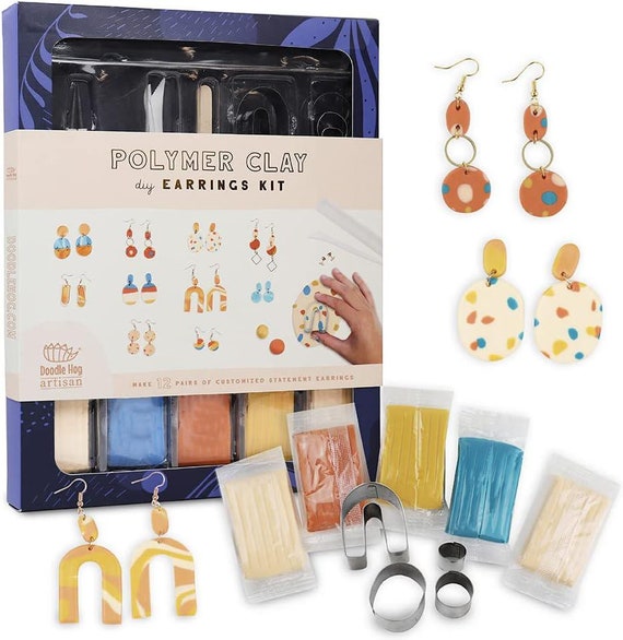 Polymer Clay Earring Making Kit, Gift for Teens and Adults, Make 12 Earrings,  Jewelry Making Supplies for Kids and Adults Arts and Crafts 