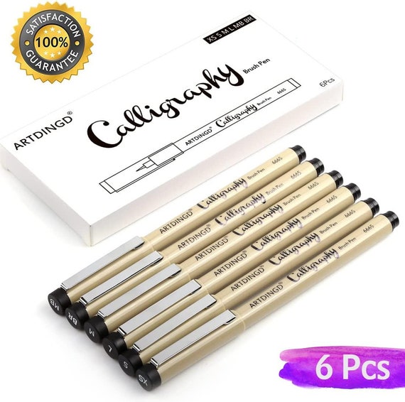 Calligraphy Brush Pens, Hand Lettering Pens, Pack of 6 Brush Markers Set,  Soft and Hard Tip for Beginners Writing, Art Drawings, Water Color 