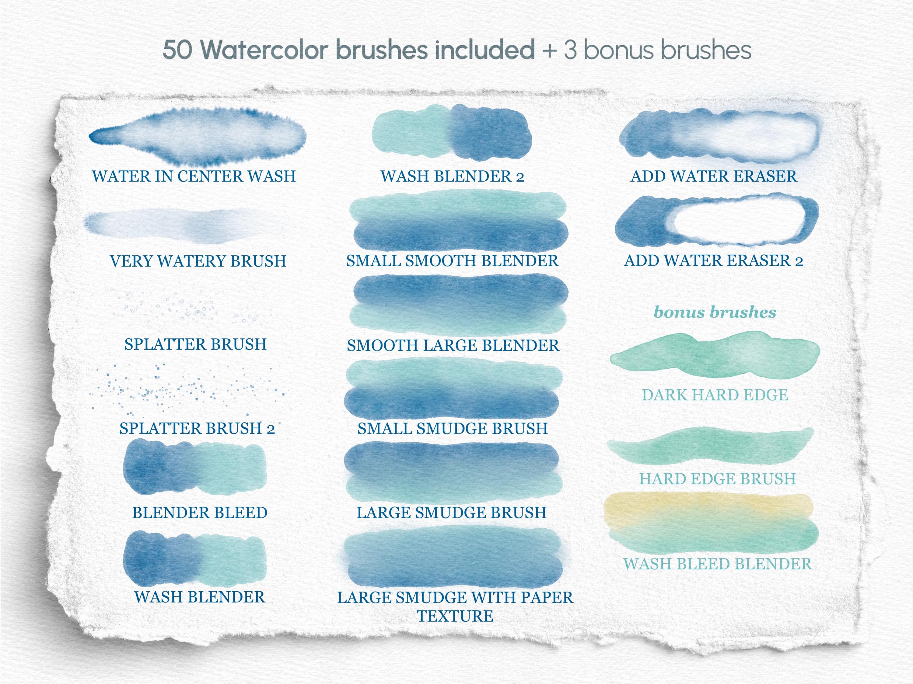 Realistic Watercolor Brushes for Procreate: 50 Brush Set + Texture ...