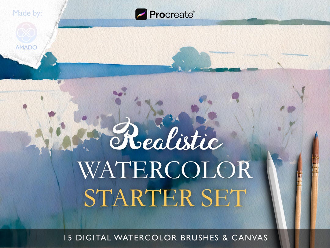 Realistic Watercolor Brushes for Procreate, Digital Wet Brush Set for ...