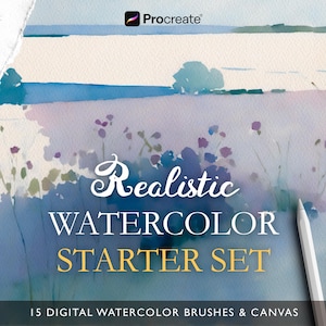 Realistic Watercolor Brushes for Procreate, Digital Wet Brush Set for Procreate, iPad Brushes & Canvas, watercolour texture paper, mini kit