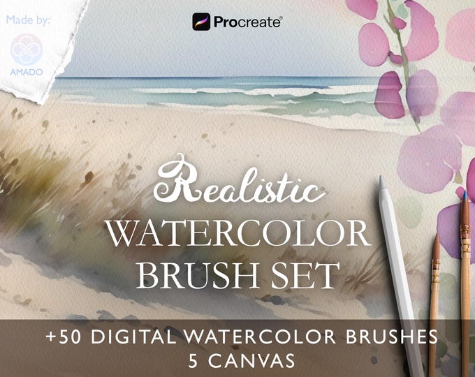 Realistic Watercolor Brushes for Procreate: 50 Brush Set + Texture ...