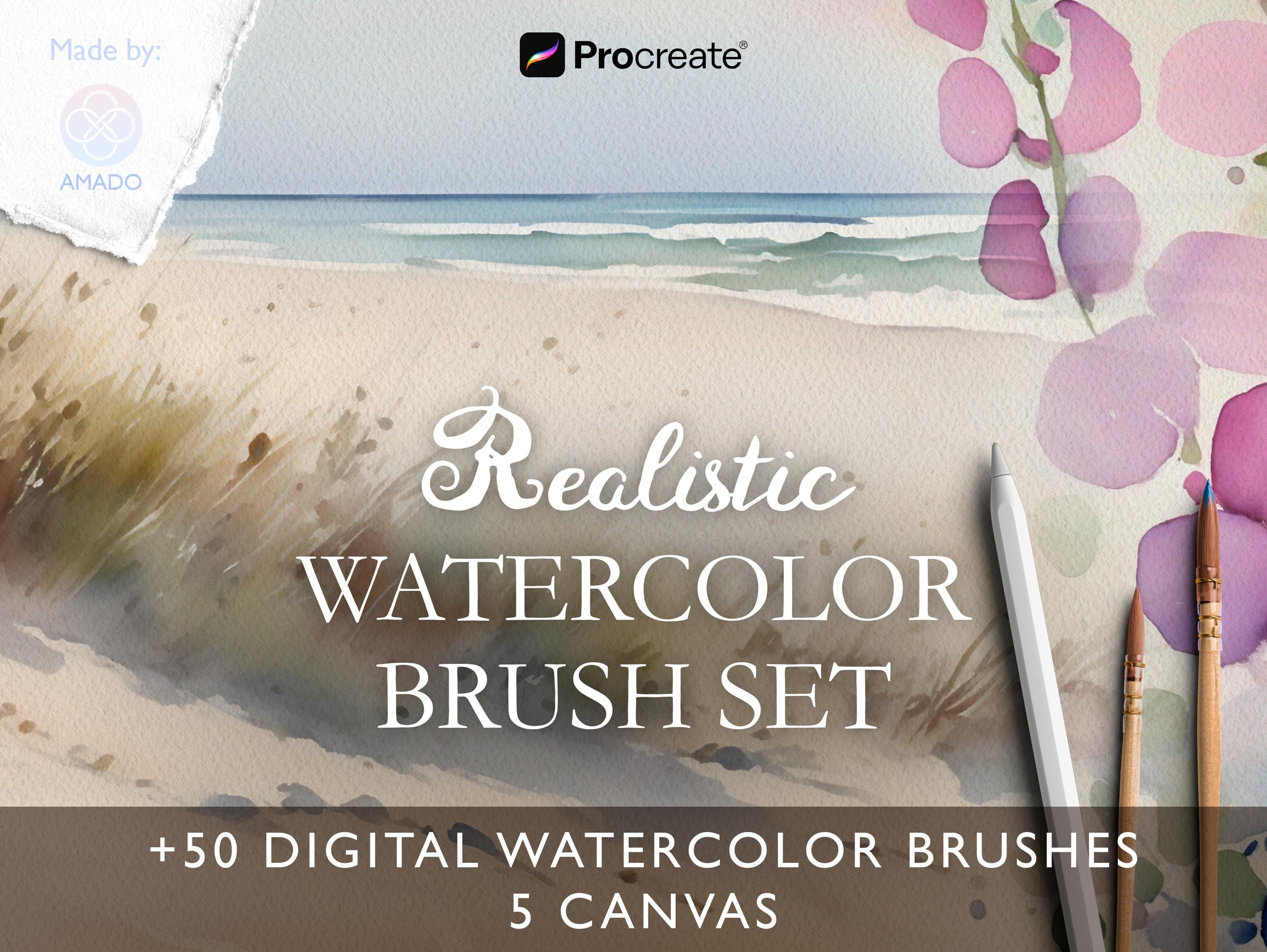 Realistic Watercolor Brushes for Procreate: 50 Brush Set + Texture ...