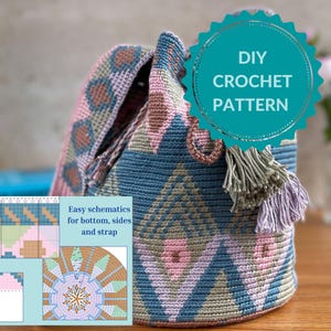 Wayuu-haakpatroon mochila-tas pdf | Middelbaar tapijt haken met telpatroon en schriftelijke instructies | Zelfstudie crossbodytas bohotas
