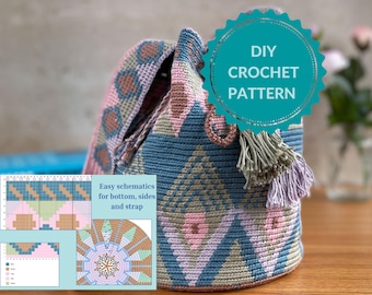 Wayuu Mochila Bag Crochet Pattern PDF | Intermediate Tapestry Crochet with Chart & Written Instructions | Crossbody Boho Bag Tutorial