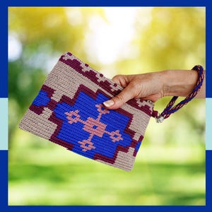 Reiseutensilien und Make-up-Taschen-Organizer, Handgefertigte Wayuu Mochila Geldbörse mit Reißverschluss und Handschlaufe, Mosaik-Wandteppich, Häkelnadel-Etui