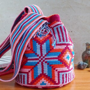 Wayuu Mochila Crochet Convertible Backpack with Adjustable Straps and Drawstring Closure image 2