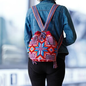 Wayuu Mochila Crochet Convertible Backpack with Adjustable Straps and Drawstring Closure image 3