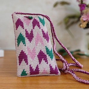 Handmade Crochet Phone Bag with Strap - Colorful Crossbody Cell Phone Purse