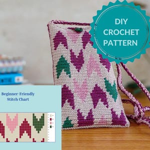 Patroon gehaakte telefoontas – Chevron-tapijtontwerp crossbody mobiel tasje - Stash Buster voor beginners - Wayuu Mochila mobiele portemonnee