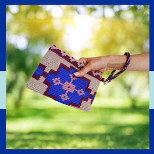 Porte-monnaie au crochet Wayuu fait main, trousse à maquillage tapisserie mosaïque