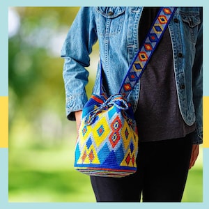 Crochet Crossbody Bag: Boho Diamond Pattern, Drawstring Closure