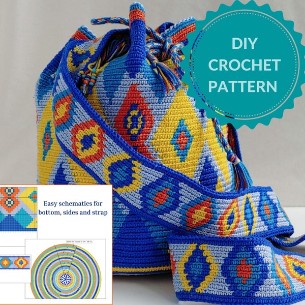 Mosaic Crochet Bag Pattern for Boho Crossbody Bag, Intermediate Skills Color Chart and Written Instructions, Printable PDF Download