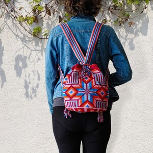 Wayuu Mochila Crochet Convertible Backpack with Adjustable Straps and Drawstring Closure image 5