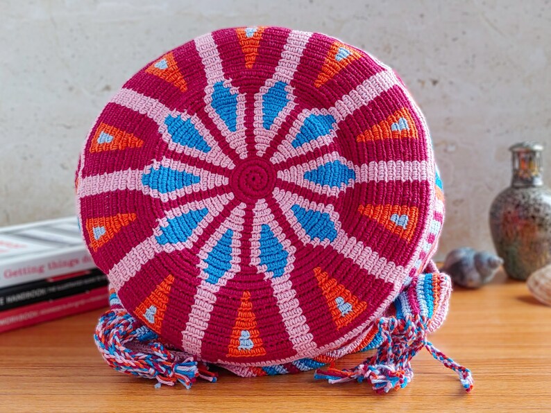 Wayuu Mochila Crochet Convertible Backpack with Adjustable Straps and Drawstring Closure image 4