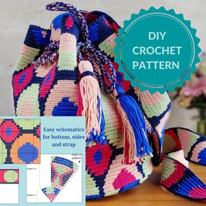 Zomertas haakpatroon - Art Deco Circles Wayuu Bag - Gedetailleerde instructies en diagrammen - Gemiddelde tot gevorderde vaardigheid