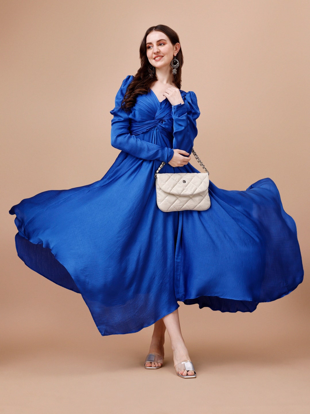 Royal Blue Satin Onepiece Gown Etsy