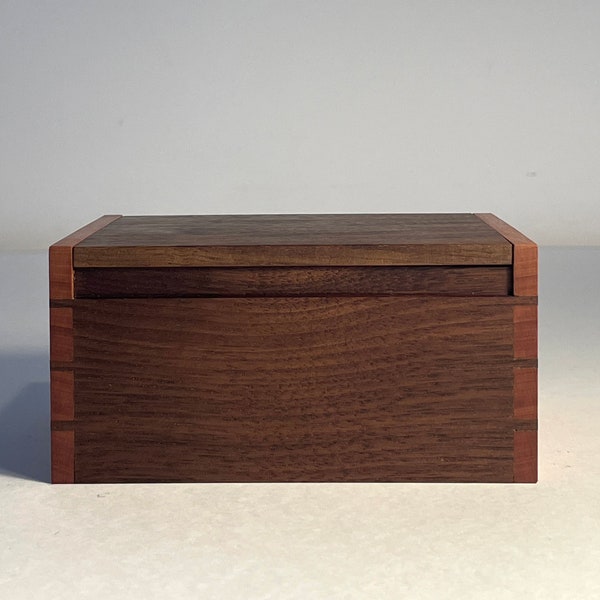 Black Walnut + Pear - handmade wooden box with dovetails, salt box/salt cellar