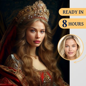 Custom Royal woman Portrait from Photo | Renaissance Portrait | Personalised Portrait | Custom Queen | Historical Portrait | Birthday Gift