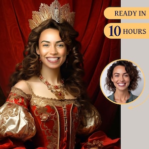 Custom Royal woman Portrait from Photo | Renaissance Portrait | Personalised Portrait | Custom Queen | Historical Portrait | Birthday Gift