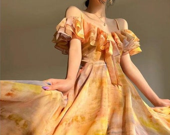 Vrouwelijke flair jurk met spaghettibandjes - dames mid-kalf vintage a-lijn, retro print mouwloos spaghettibandjes a-lijn galajurk, jurk