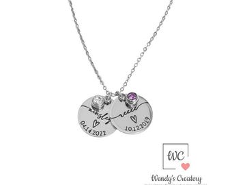 Personalized Name Engraved Birthstone Necklace: Family Keepsake Charm (Gold/Silver Finish)