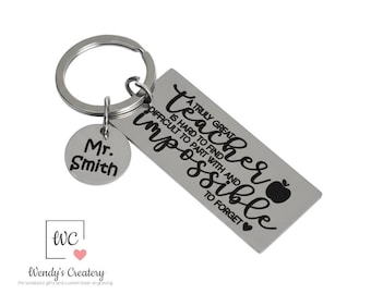 Personalized Teacher Keychain • Engraved Apple Charm, Gold/Silver Finish