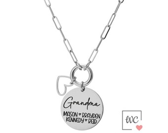 Personalized Grandma Necklace, Custom Engraved Names, Family Jewelry, Gold Silver Finish