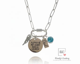 Personalized Memorial Necklace: Angel Wing Birthstone Charm Tribute (Dad)