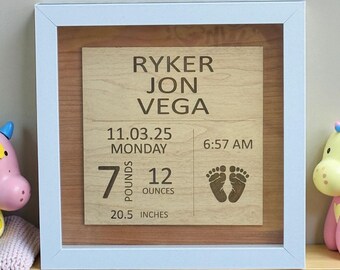 Personalized Engraved Wooden Baby Birth Stats Announcement Sign Keepsake