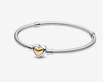 Pandora Domed Golden Heart Clasp Snake Chain Bracelet 20cm  599380C00