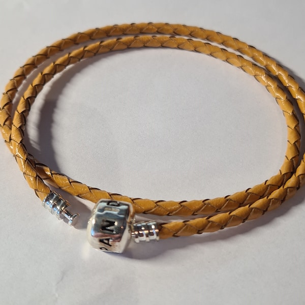 Pandora Light Brown Woven Leather Bracelet for Pandora Charms with Sterling Silver Clasp. 20cm and 40cm.