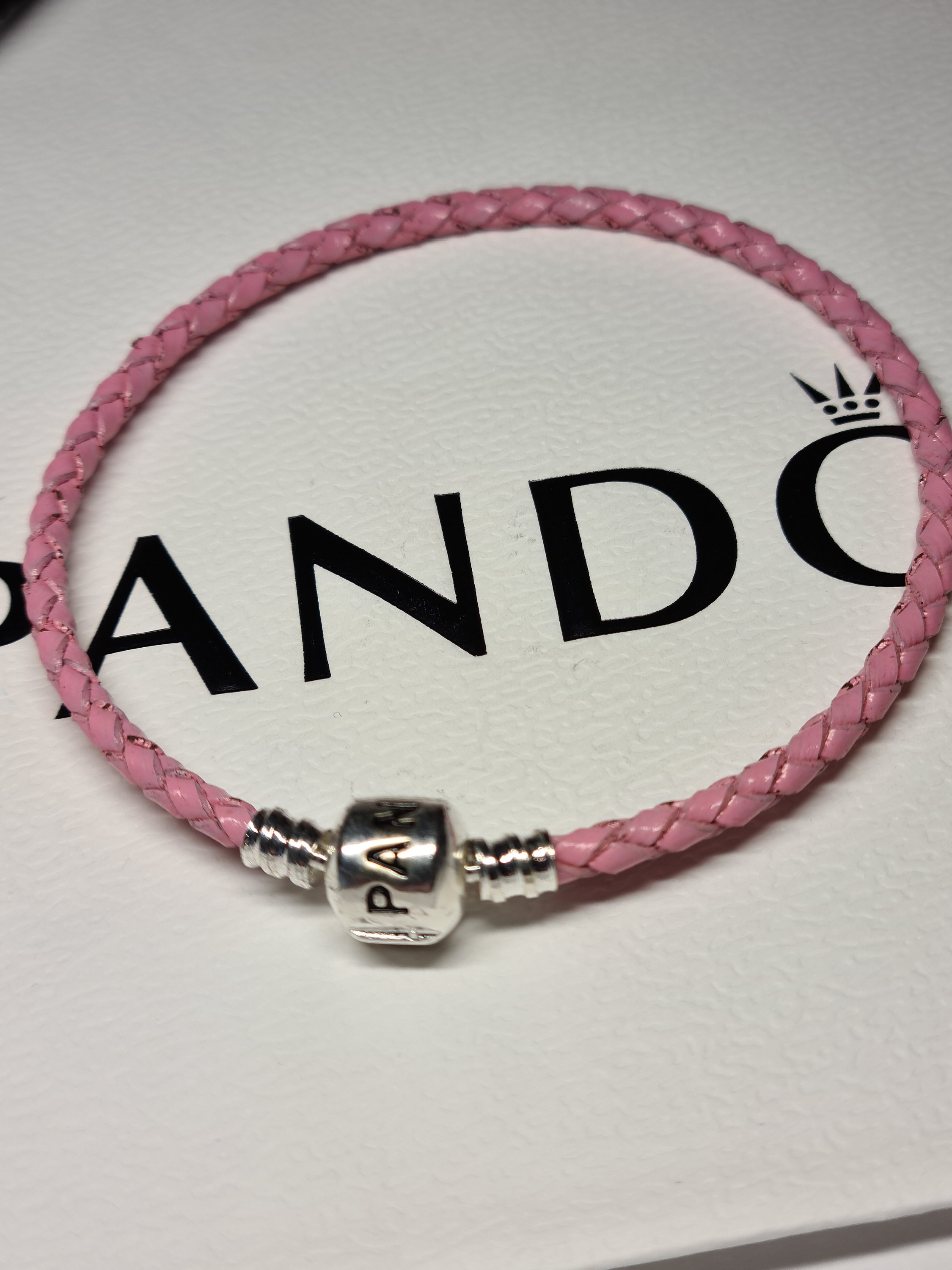 Pandora Pink Braided Leather Charm Bracelet With Sterling Silver