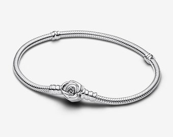 Pandora Moments Pulsera de cadena de serpiente con cierre de rosa en flor 20 cm 593211C00