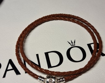 Pandora Brown Woven Leather Bracelet for Pandora Charms with Sterling Silver Clasp. 20cm and 40cm.