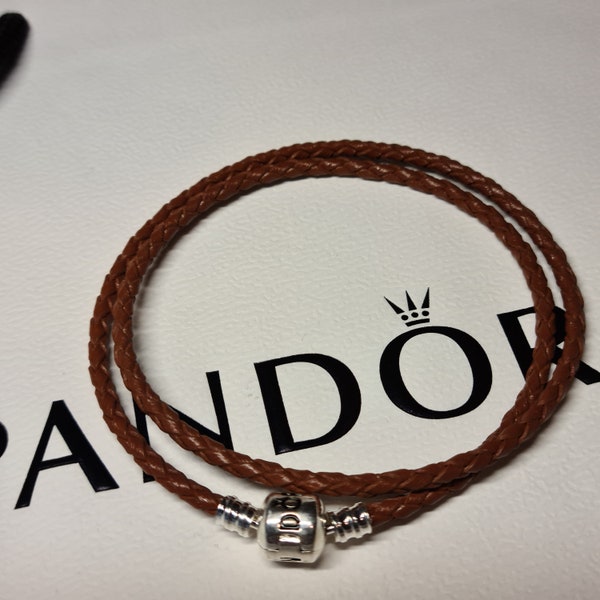 Pandora Brown Woven Leather Bracelet for Pandora Charms with Sterling Silver Clasp. 20cm and 40cm.