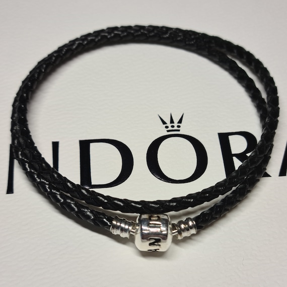 Pandora Black Braided Leather Double wrap Bracelet with Silver‎ Accents Pandora Black Braided Double-Leather Charm Bracelet | REEDS  main image 4