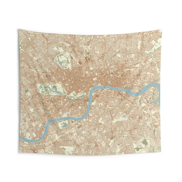 London Tapestry Map Detailed Indoor Wall Tapestries Small to Large Sizes Boho Style London Street Map Wall Art with Buildings