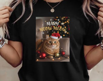 Meowy jultröja, kattälskare jul-t-shirt, rolig kattjultröja, Catmas-present till nyår,