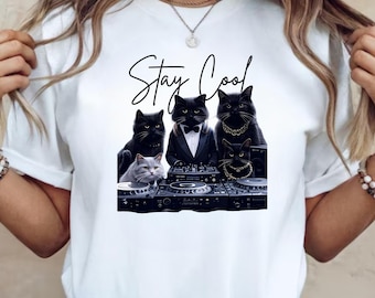 Funny DJ Cat Graphic Tee  , DJ Cat Kitty T-shirt , Unisex Gift for Cat Lovers & DJs, Trendy Cat Graphic Shirt , Cat T-shirt