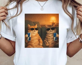 T-shirt chats rétro cool - lunettes de soleil drôles chats avec t-shirt boisson énergisante, chemise chat esthétique vintage, t-shirt graphique drôle chat Chill Vibe