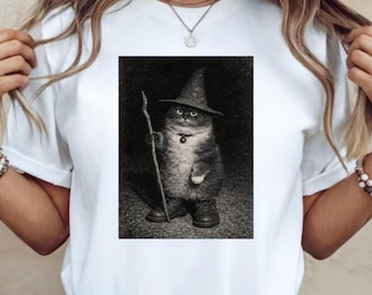 T-shirt drôle de chat sorcier - T-shirt graphique vintage Meme Cat