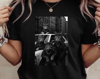 Camiseta Comfort Colors com Meme de Gato Engraçado, Camiseta de Natal, Camiseta de Gangue Divertida, Camiseta Estilo Urbano com Gato Descolado, Camiseta com Arte de Gato em Preto e Branco, Presente para Amantes de Gatos