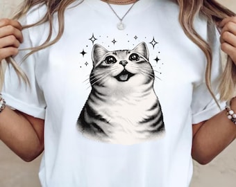 Funny Cat Meme T-shirt, Cute Funny Vintage Cat Illustration Tee, Aesthetic Chubby Cat Graphic Shirt, Cats lover Gift