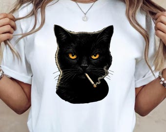 Cool Black Cat T-Shirt — Noir Cat Graphic Tee, Retro Streetwear Aesthetic, Moody Cat Illustration Shirt,intage Black Cat Tee for Men Women