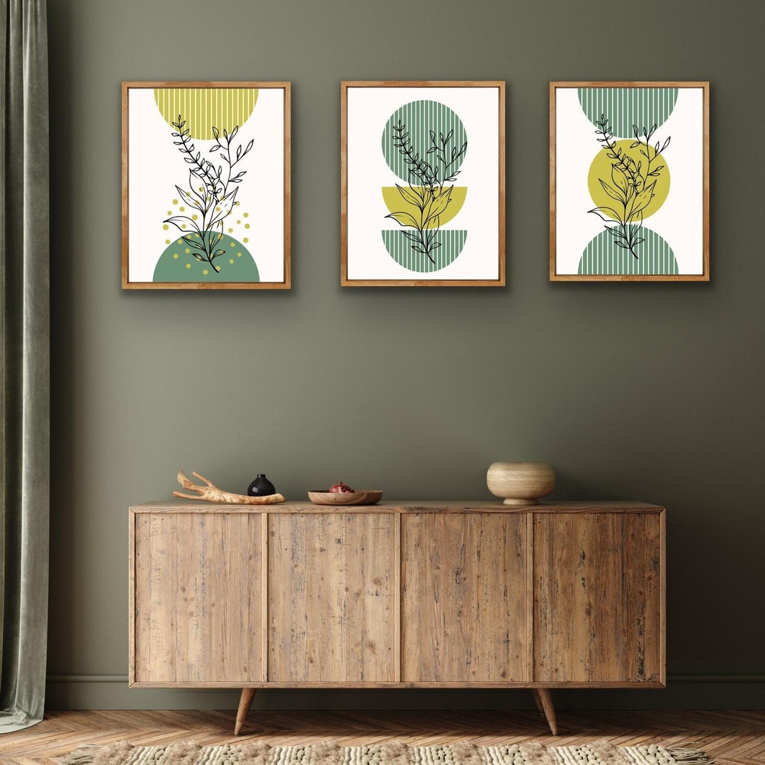 Minimalist Botanical Print Set, Modern Geometric Wall Art (digital ...