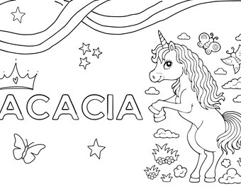 Custom Name Unicorn Coloring Page | Birthday Party Activity (Printable)
