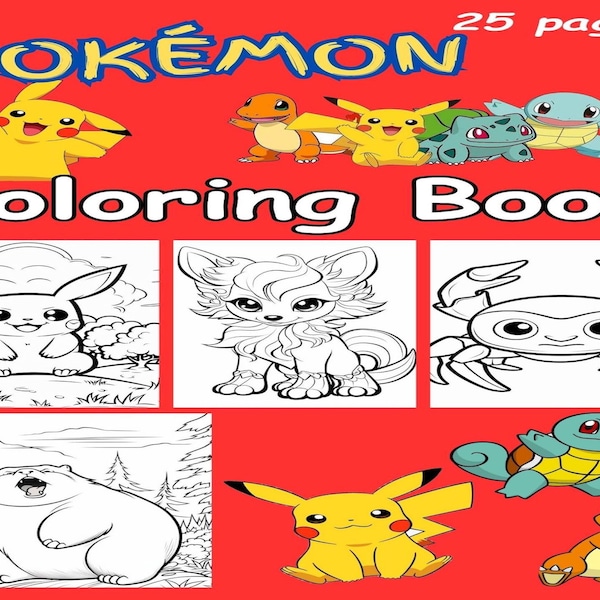 Pokémon Coloring Adventure: 25 Exciting Pages to Color, Kids, Fan Art, Instant Download